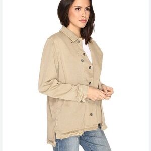 Free People Tan Beige Utility Military Distressed Shirt Jacket Womens Small